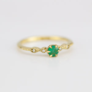 Emerald and diamond engagement ring, cross over ring, vintage engagement ring emerald | R 363EMERALD