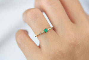 Emerald and diamond engagement ring, cross over ring, vintage engagement ring emerald | R 363EMERALD