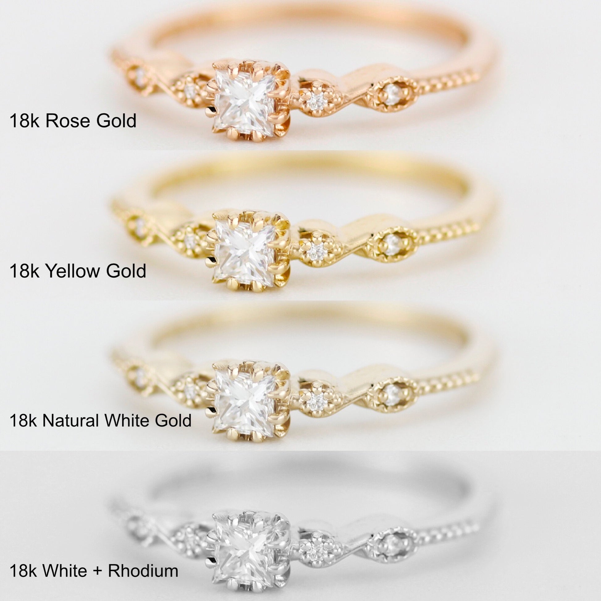 Princess cut engagement ring, square diamond ring, 18k gold ring diamond | R 368WD