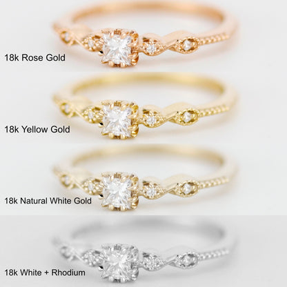 Princess cut engagement ring, square diamond ring, 18k gold ring diamond | R 368WD