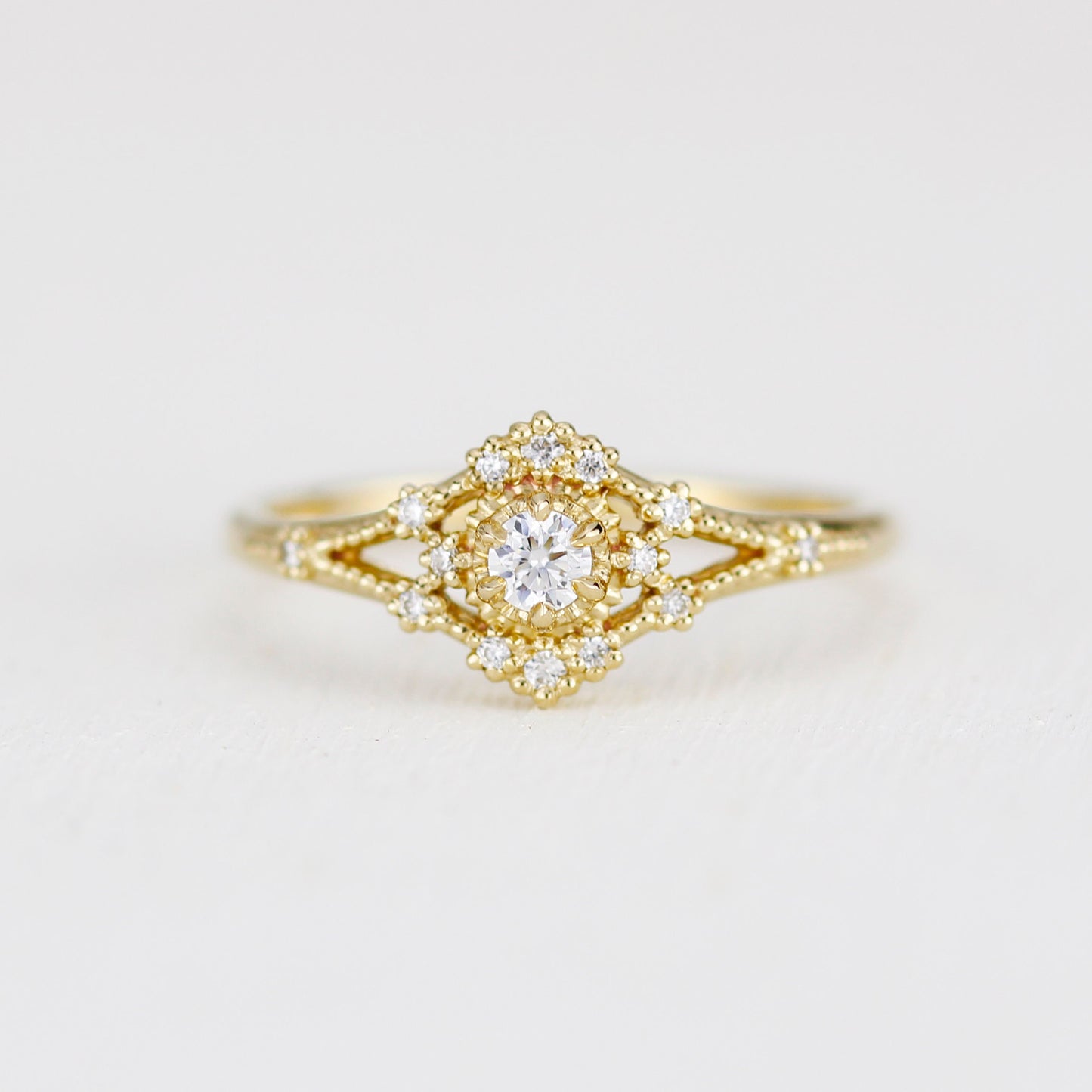 Vintage engagement ring women, 18k vintage inspired ring, filigree ring diamond, Unique round diamond ring | R373WD