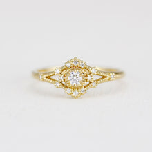 Load image into Gallery viewer, Vintage engagement ring women, 18k vintage inspired ring, filigree ring diamond, Unique round diamond ring | R373WD