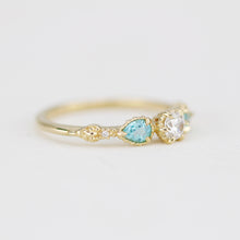 Load image into Gallery viewer, Elegant Diamond and Apatite Pear Ring in 18k Gold, simple engagement ring vintage, three stone diamond ring |R 374 Apatite