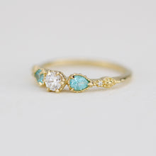 Load image into Gallery viewer, Elegant Diamond and Apatite Pear Ring in 18k Gold, simple engagement ring vintage, three stone diamond ring |R 374 Apatite