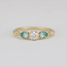 Load image into Gallery viewer, Elegant Diamond and Apatite Pear Ring in 18k Gold, simple engagement ring vintage, three stone diamond ring |R 374 Apatite