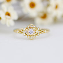 Load image into Gallery viewer, Vintage engagement ring women, 18k vintage inspired ring, filigree ring diamond, Unique round diamond ring | R373WD