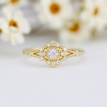 Load image into Gallery viewer, Vintage engagement ring women, 18k vintage inspired ring, filigree ring diamond, Unique round diamond ring | R373WD