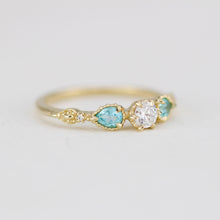 Load image into Gallery viewer, Elegant Diamond and Apatite Pear Ring in 18k Gold, simple engagement ring vintage, three stone diamond ring |R 374 Apatite
