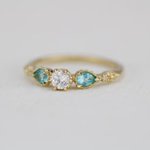 Load image into Gallery viewer, Elegant Diamond and Apatite Pear Ring in 18k Gold, simple engagement ring vintage, three stone diamond ring |R 374 Apatite