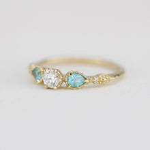 Load image into Gallery viewer, Elegant Diamond and Apatite Pear Ring in 18k Gold, simple engagement ring vintage, three stone diamond ring |R 374 Apatite