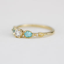 Load image into Gallery viewer, Elegant Diamond and Apatite Pear Ring in 18k Gold, simple engagement ring vintage, three stone diamond ring |R 374 Apatite