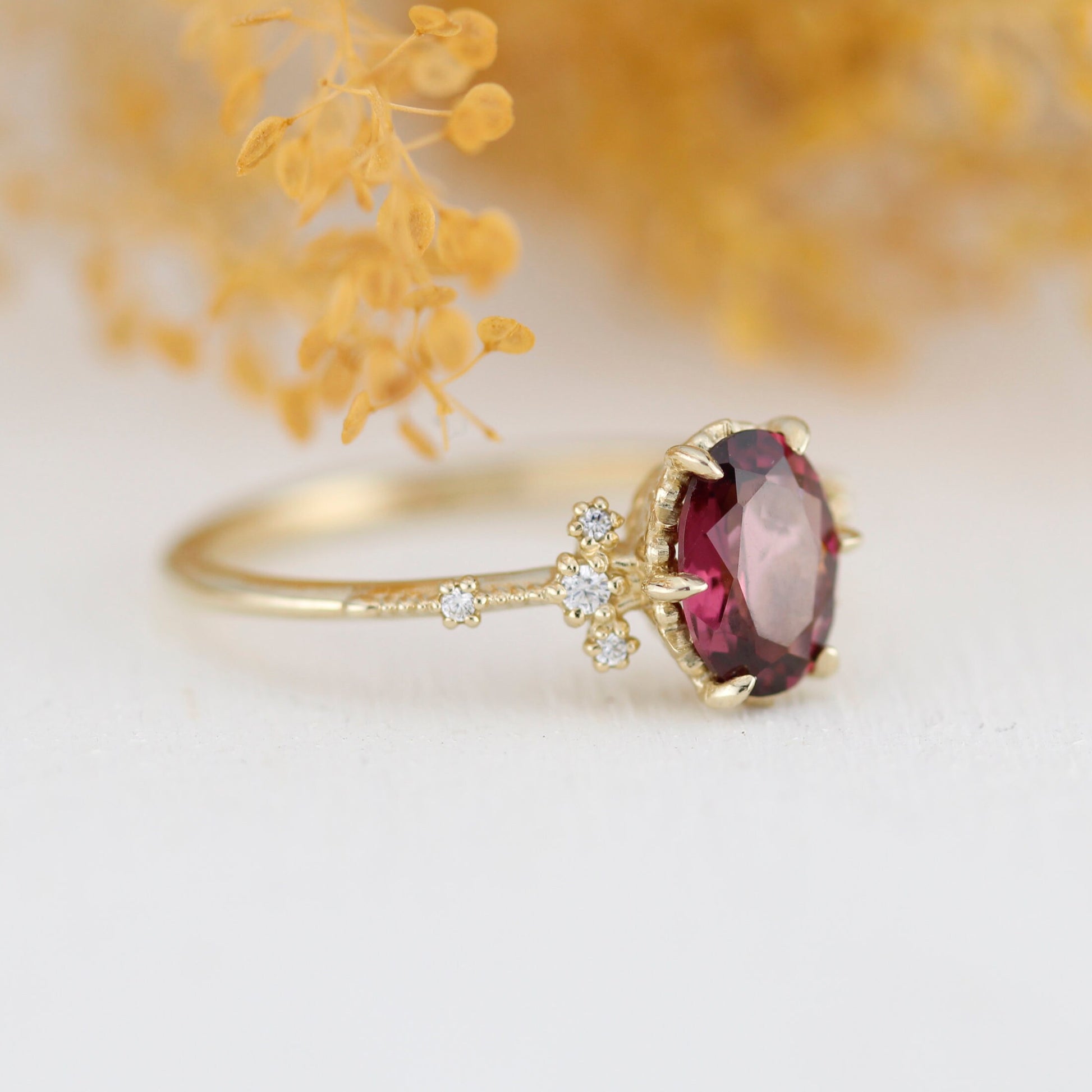 Oval Rhodolite Garnet Engagement Ring, 18k Gold ring, simple ring, Unique Cocktail Ring, Gift for Her | R 377Rhodolite