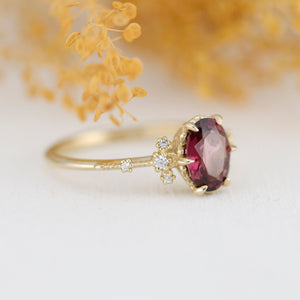 Oval Rhodolite Garnet Engagement Ring, 18k Gold ring, simple ring, Unique Cocktail Ring, Gift for Her | R 377Rhodolite
