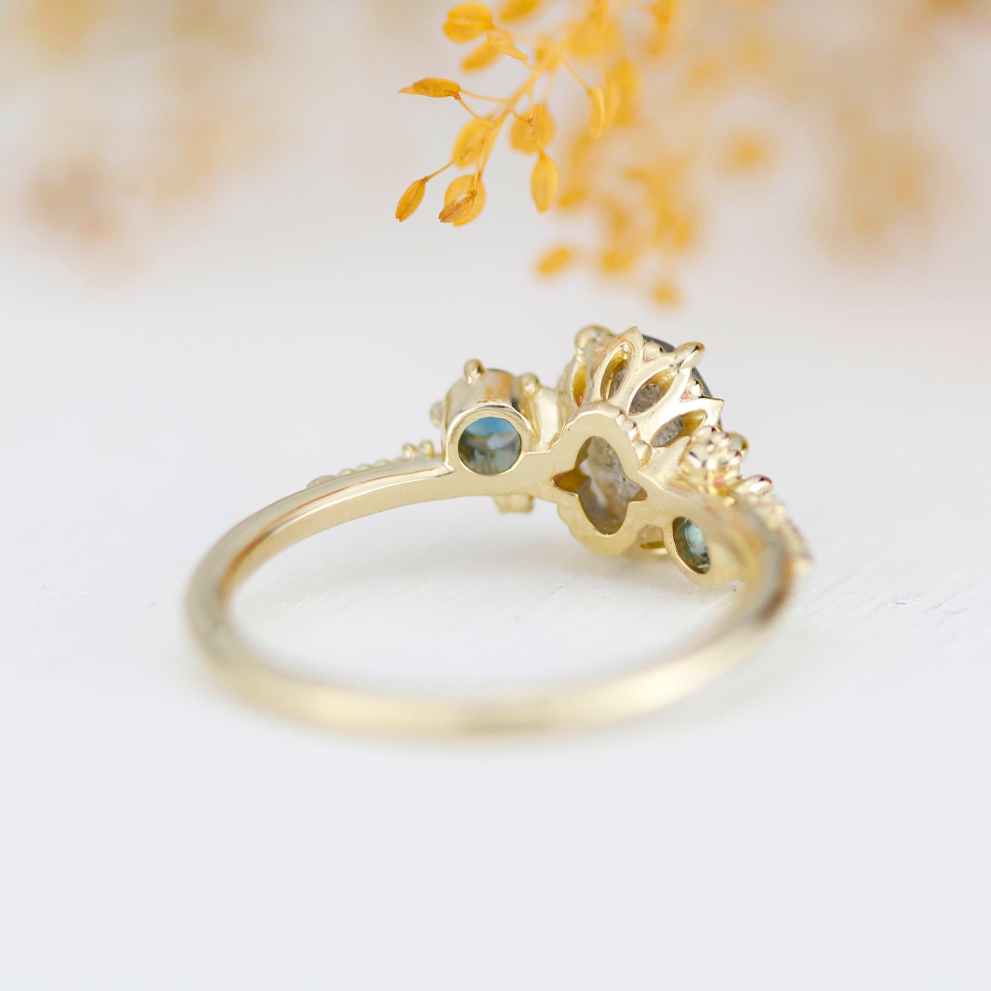 Oval Labradorite and london blue topaz engagement Ring| R 376 LAB LBT
