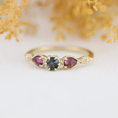 18k gold engagement ring, natural london blue topaz, garnet pear ring, vintage ring women, simple ring diamond, |R 374 LBT RHO