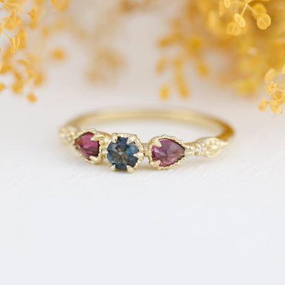 18k gold engagement ring, natural london blue topaz, garnet pear ring, vintage ring women, simple ring diamond, |R 374 LBT RHO