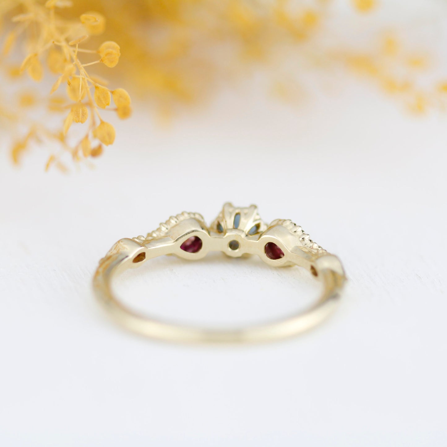 18k gold engagement ring, natural london blue topaz, garnet pear ring, vintage ring women, simple ring diamond, |R 374 LBT RHO