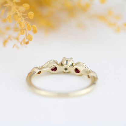 18k gold engagement ring, natural london blue topaz, garnet pear ring, vintage ring women, simple ring diamond, |R 374 LBT RHO