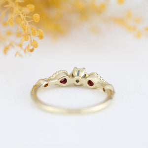 18k gold engagement ring, natural london blue topaz, garnet pear ring, vintage ring women, simple ring diamond, |R 374 LBT RHO