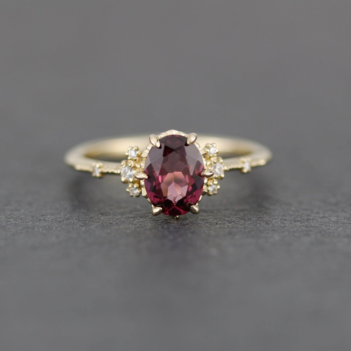 Oval Rhodolite Garnet Engagement Ring, 18k Gold ring, simple ring, Unique Cocktail Ring, Gift for Her | R 377Rhodolite