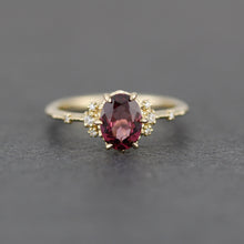 Load image into Gallery viewer, Oval Rhodolite Garnet Engagement Ring, 18k Gold ring, simple ring, Unique Cocktail Ring, Gift for Her | R 377Rhodolite