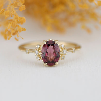 Oval Rhodolite Garnet Engagement Ring, 18k Gold ring, simple ring, Unique Cocktail Ring, Gift for Her | R 377Rhodolite