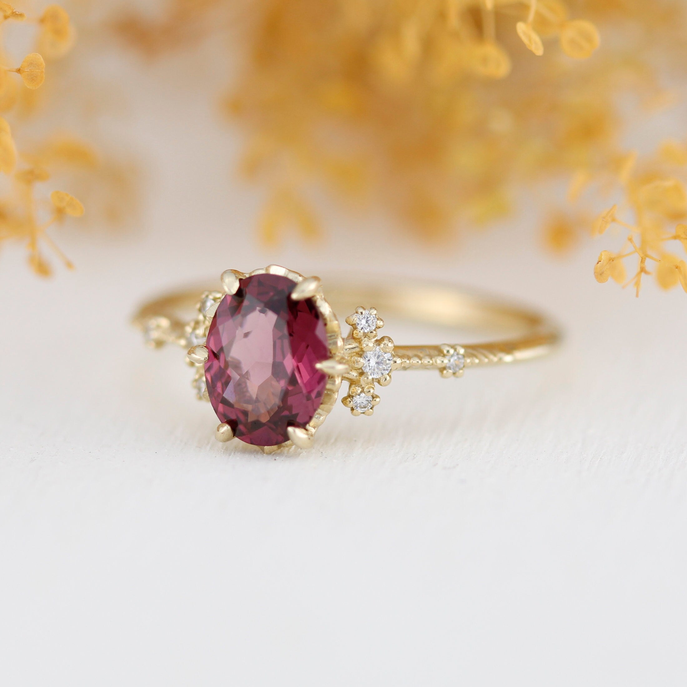 YoTreasure 0.75 Ct. Rhodolite Garnet & White Topaz 10K Yellow Gold Ring - January Birthstone Jewelry - View #2