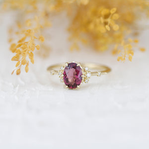 Oval Rhodolite Garnet Engagement Ring, 18k Gold ring, simple ring, Unique Cocktail Ring, Gift for Her | R 377Rhodolite