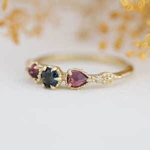 18k gold engagement ring, natural london blue topaz, garnet pear ring, vintage ring women, simple ring diamond, |R 374 LBT RHO