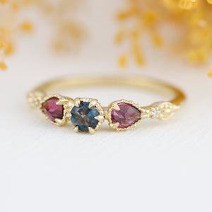 18k gold engagement ring, natural london blue topaz, garnet pear ring, vintage ring women, simple ring diamond, |R 374 LBT RHO