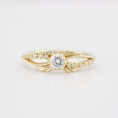Gold ring with diamonds, Crossover Ring, 18k diamond engagement ring, modern ring, vintage style ring