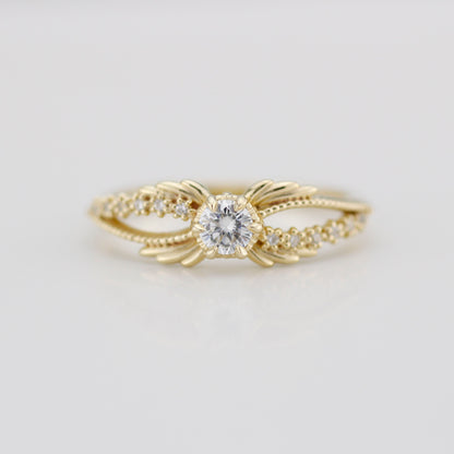 Gold ring with diamonds, Crossover Ring, 18k diamond engagement ring, modern ring, vintage style ring