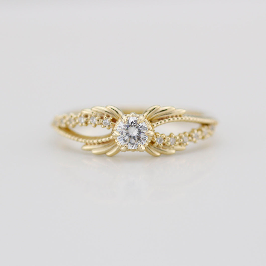 Gold ring with diamonds, Crossover Ring, 18k diamond engagement ring, modern ring, vintage style ring