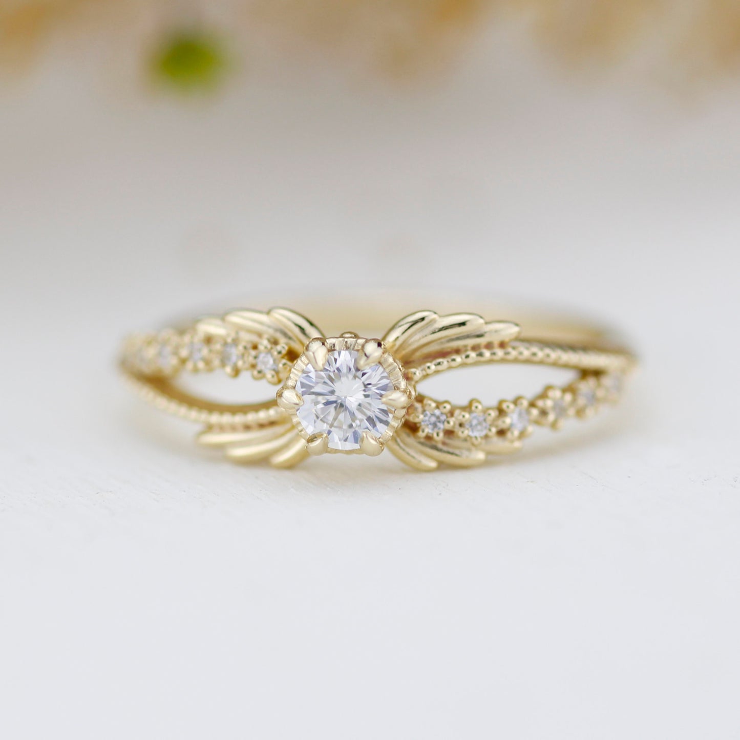 Gold ring with diamonds, Crossover Ring, 18k diamond engagement ring, modern ring, vintage style ring