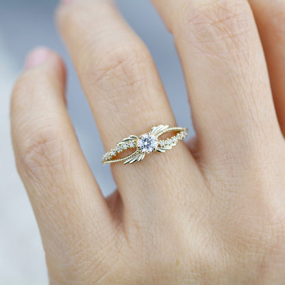 Gold ring with diamonds, Crossover Ring, 18k diamond engagement ring, modern ring, vintage style ring