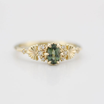Green sapphire engagement ring, sapphire and diamond ring, oval engagement ring, september birthstone | R 379GS