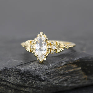 18k gold marquise engagement ring, marquise ring, simple ring, leaf ring, gift for her | R 380WT