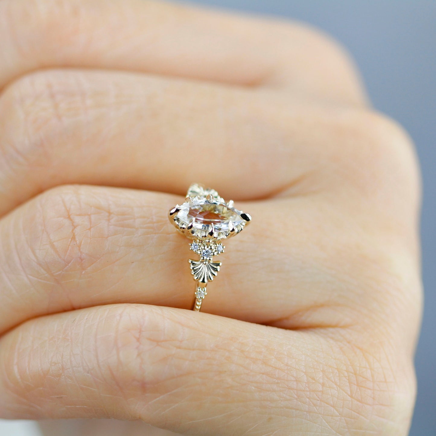 18k gold marquise engagement ring, marquise ring, simple ring, leaf ring, gift for her | R 380WT
