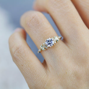 Moissanite and diamond engagement ring, round moissanite ring, nature inspired engagement ring | R 382 MOISSANITE