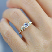 Load image into Gallery viewer, Moissanite and diamond engagement ring, round moissanite ring, nature inspired engagement ring | R 382 MOISSANITE