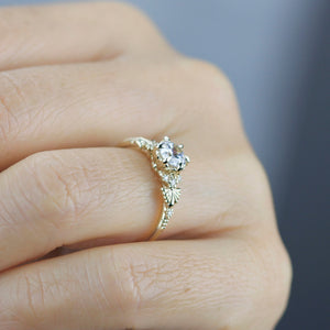 Moissanite and diamond engagement ring, round moissanite ring, nature inspired engagement ring | R 382 MOISSANITE