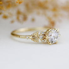 Load image into Gallery viewer, Moissanite and diamond engagement ring, round moissanite ring, nature inspired engagement ring | R 382 MOISSANITE