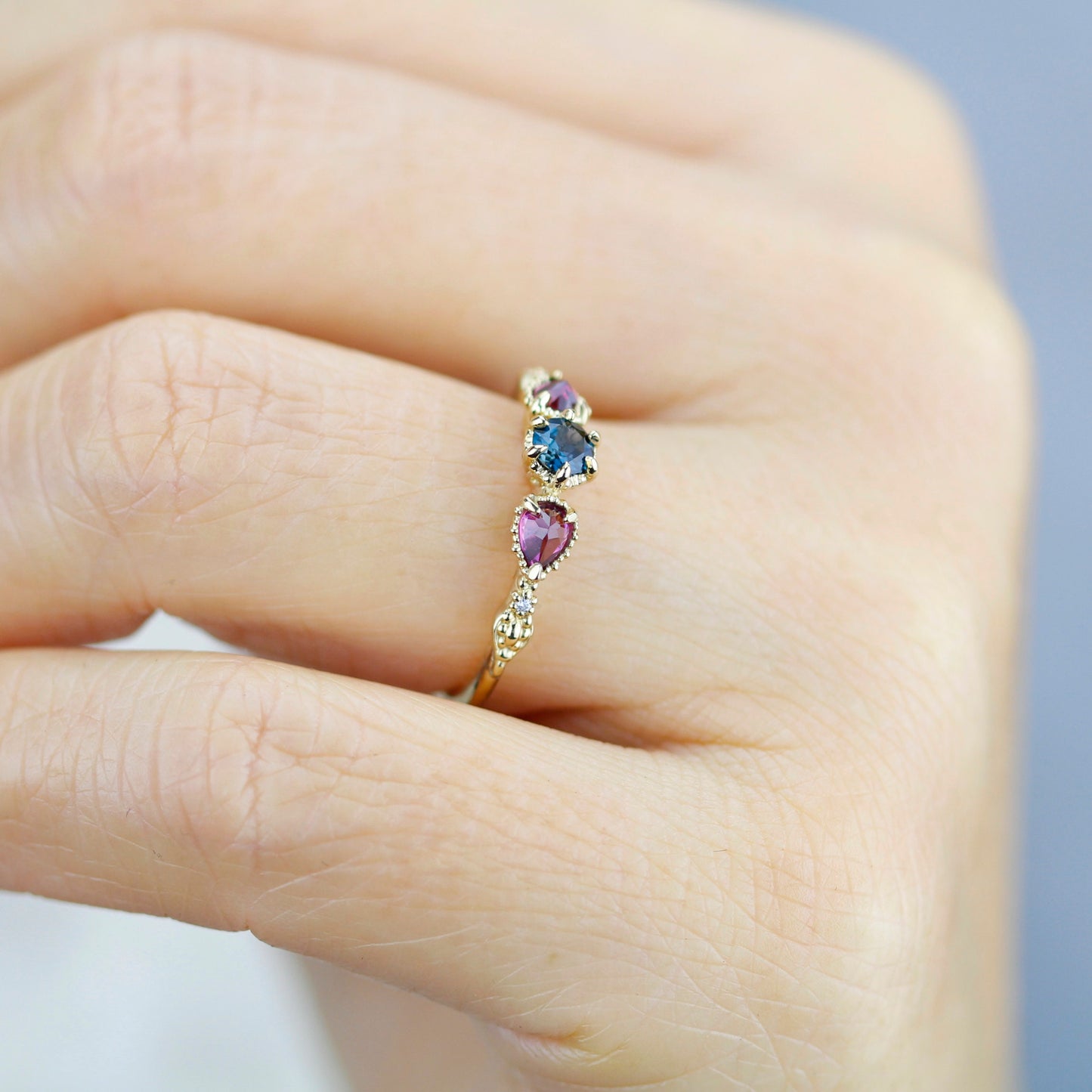 18k gold engagement ring, natural london blue topaz, garnet pear ring, vintage ring women, simple ring diamond, |R 374 LBT RHO