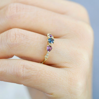 18k gold engagement ring, natural london blue topaz, garnet pear ring, vintage ring women, simple ring diamond, |R 374 LBT RHO