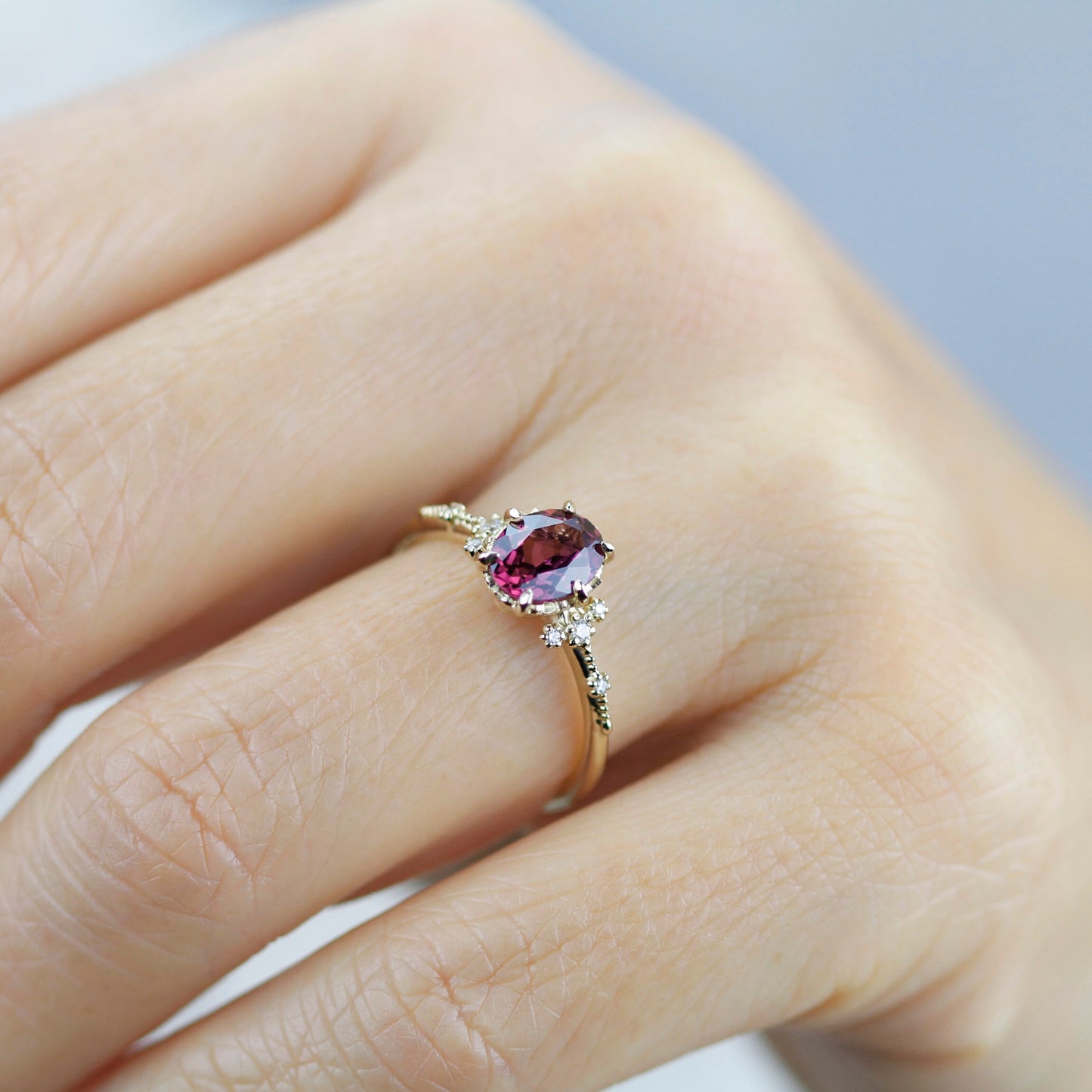 Oval Rhodolite Garnet Engagement Ring, 18k Gold ring, simple ring, Unique Cocktail Ring, Gift for Her | R 377Rhodolite