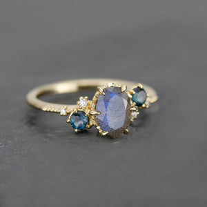 Oval Labradorite and london blue topaz engagement Ring| R 376 LAB LBT