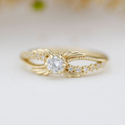 Gold ring with diamonds, Crossover Ring, 18k diamond engagement ring, modern ring, vintage style ring