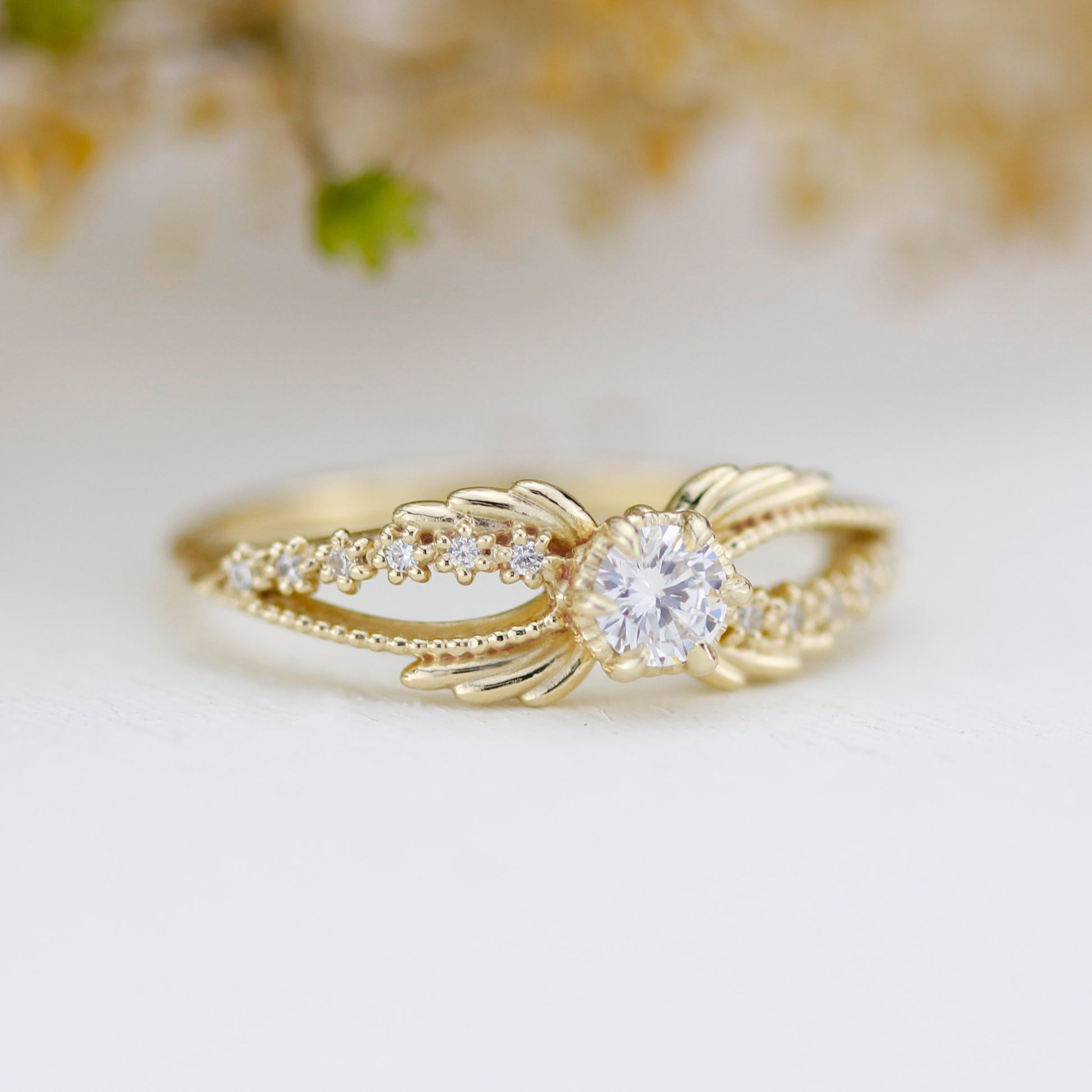 Gold ring with diamonds, Crossover Ring, 18k diamond engagement ring, modern ring, vintage style ring