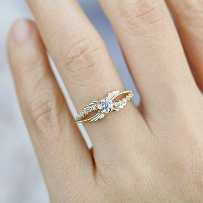 Gold ring with diamonds, Crossover Ring, 18k diamond engagement ring, modern ring, vintage style ring