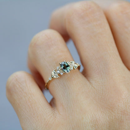 Green sapphire engagement ring, sapphire and diamond ring, oval engagement ring, september birthstone | R 379GS